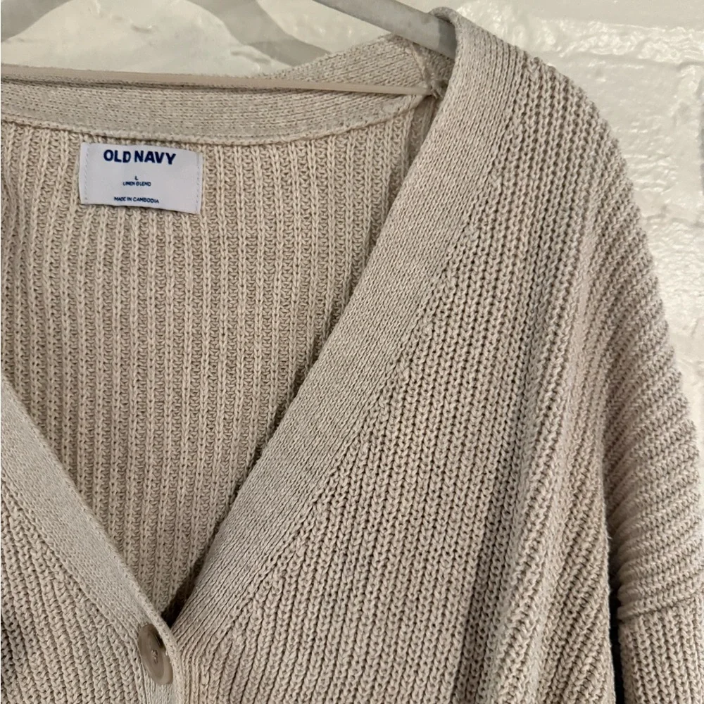 Old Navy Cream Ribbed Knit Cardigan Sweater - Picture 2 of 3